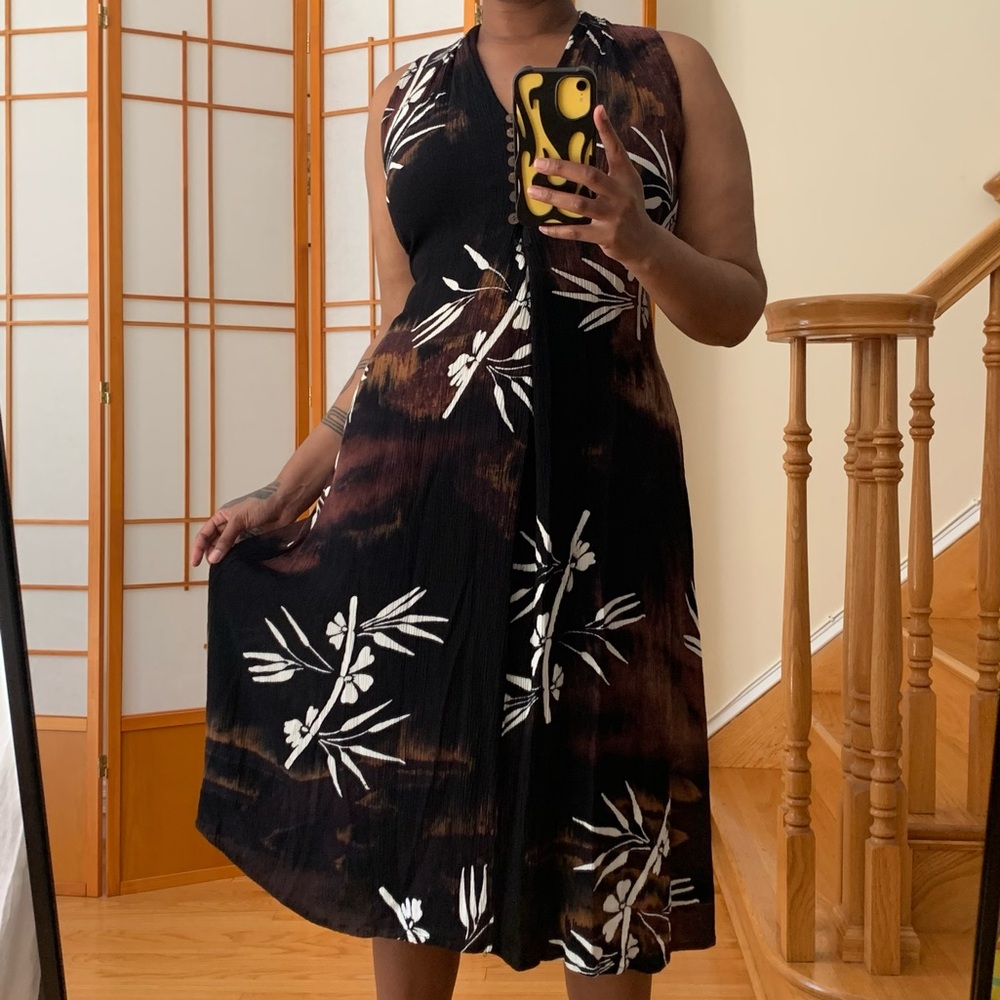Vintage 90s Black and Brown Floral Dress